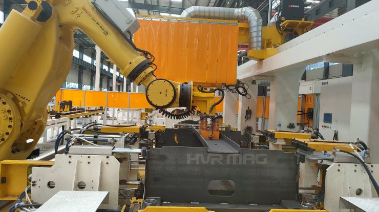 Chassis frame welding process with magnetic grippers